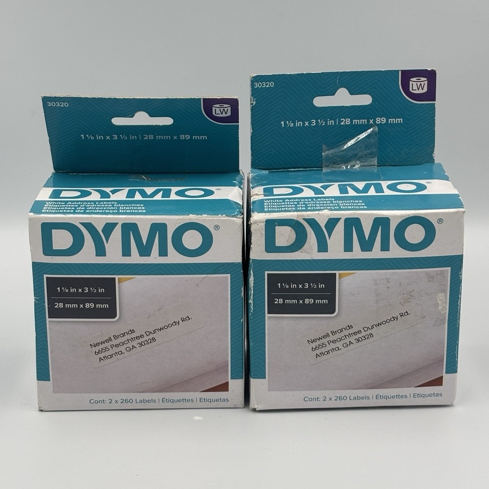 DYMO LabelWriter 30320 White Address Labels 1 1/8 x 3 1/2, 260 labels Lot Of 2